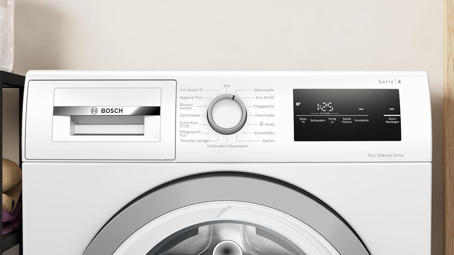 BOSCH WAN28127 Wasmachine Serie 4, voorlader met 8kg inhoud, 1400 tpm, Iron Assist, Active Water Plus, EcoSilence Drive, Speed Perfect, Wit, 60cm