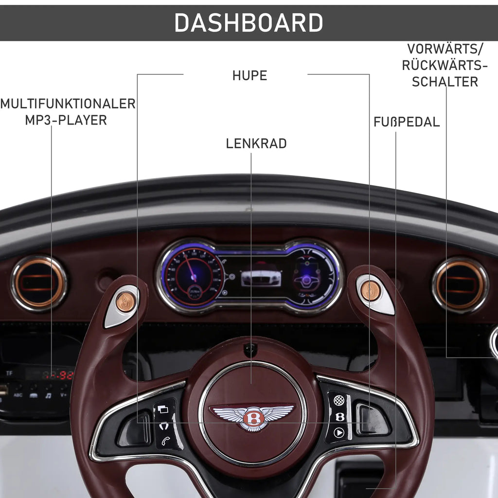HOMCOM Kinder elektrische auto Bentley GT gelicentieerd met afstandsbediening Wit