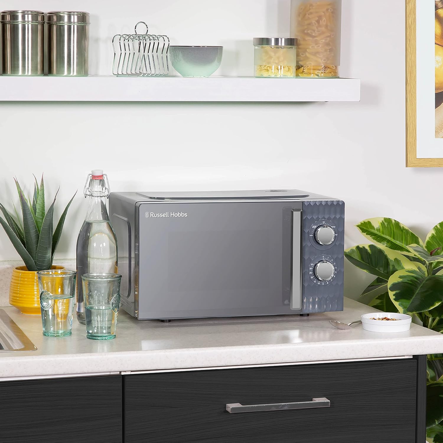 Russell Hobbs Honeycomb RHMM715G 17 liter 700 W grijs solo handmatige magnetron met 5 standen, geïntegreerde timer en ontdooifunctie