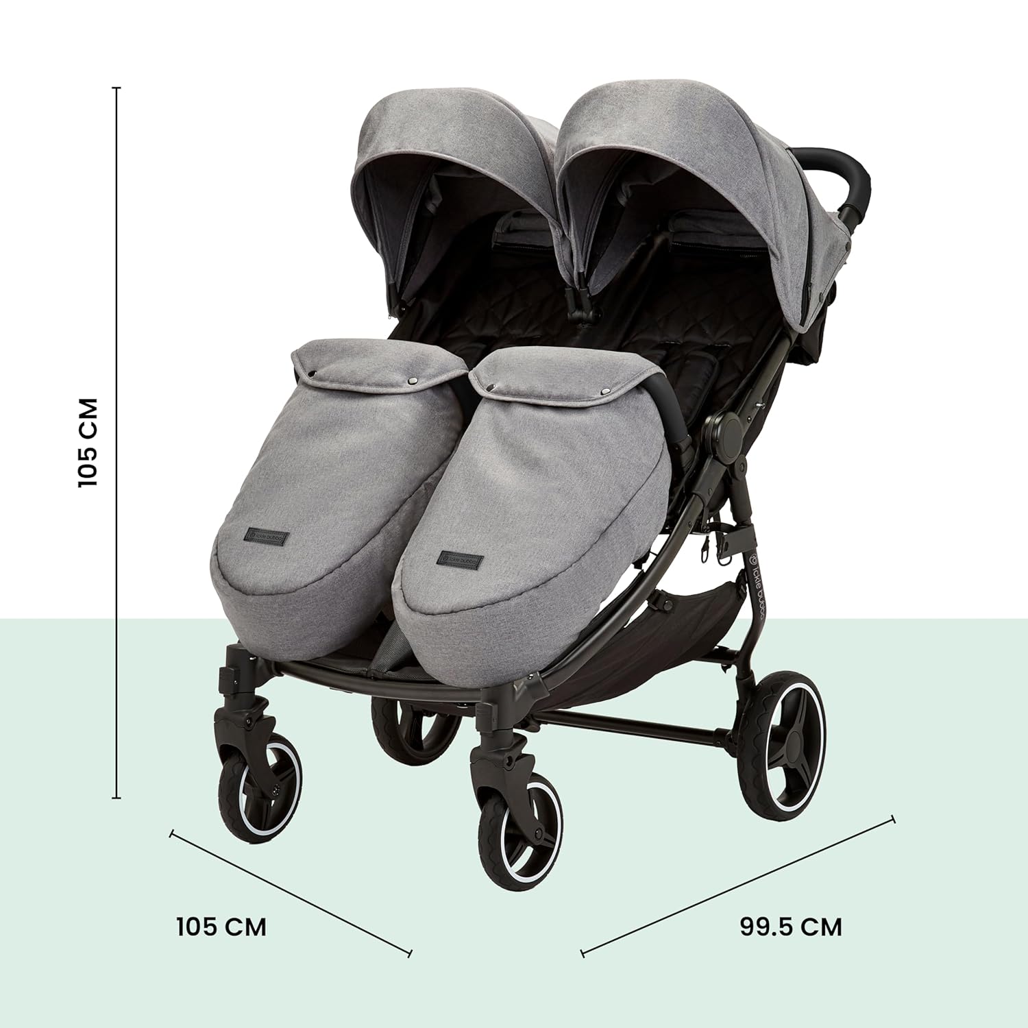 Venus Max Duo Buggy - geschikt vanaf de geboorte tot 15 kg (ongeveer 3 jaar), compacte, lichte, opvouwbare tweelingbuggy, inclusief regenhoes en voetenzak (Biscuit)