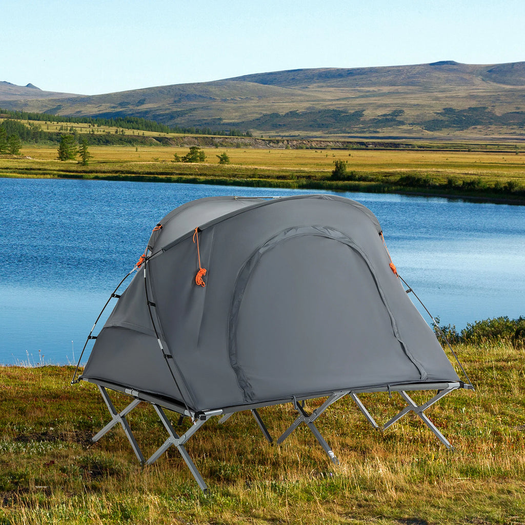 Outsunny kampeerbed met tent & luchtmatras voor 2 personen, 200×146×159 cm, Grijs