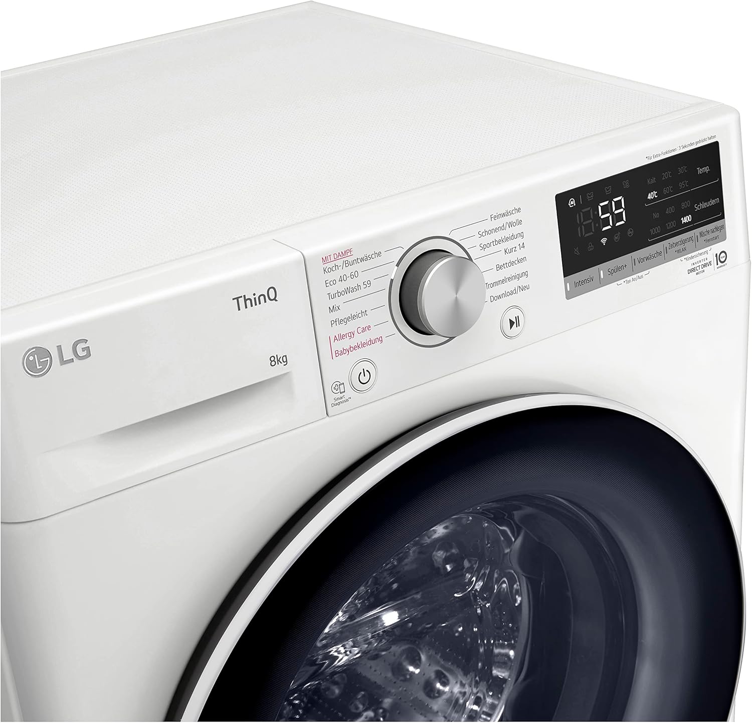 LG F4WV7080, Klasse A, Voorlader Wasmachine 8 kg, 1400 tpm, AI Direct Drive, Wi-Fi, Dieptereiniging met Stoom, Grote Capaciteit, TRIPLE A, Veiligheidsglas Buitendeur, 62 x 60 x 85 cm ꟷ Wit