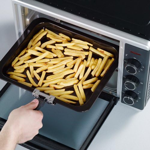 SEVERIN Bak- en Toastoven met heteluchtfunctie, Mini Oven met grillrooster, bakplaat, draaispies en pizzasteen, veelzijdige heteluchtoven met 42 L inhoud, 1.800 W, zwart, TO 2058
