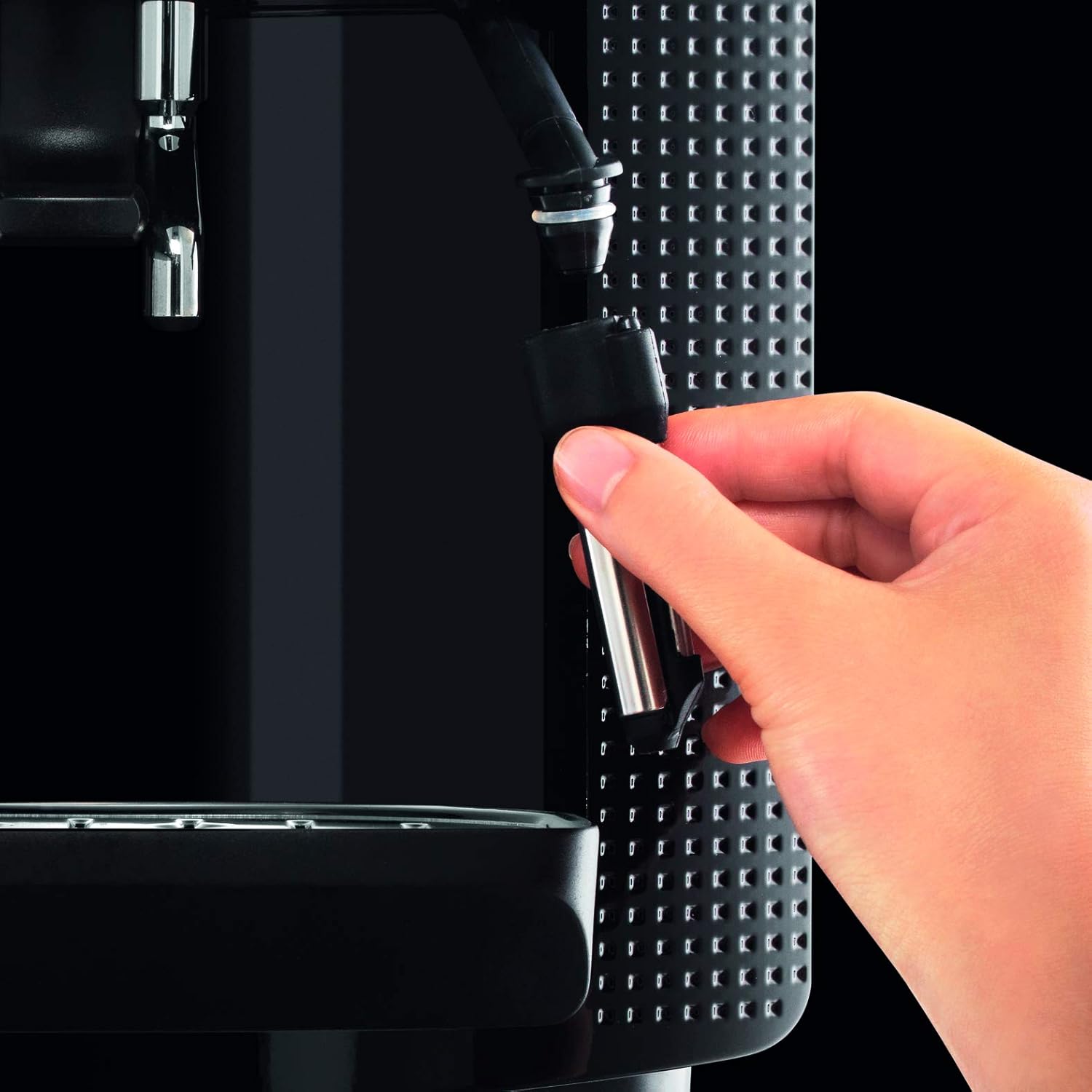 Krups Essential volautomatische espressomachine met melkslang, 2-kopsfunctie, LCD-display, eenvoudige reiniging, koffiezetapparaat, TÜV-keurmerk, zwart, EA816031