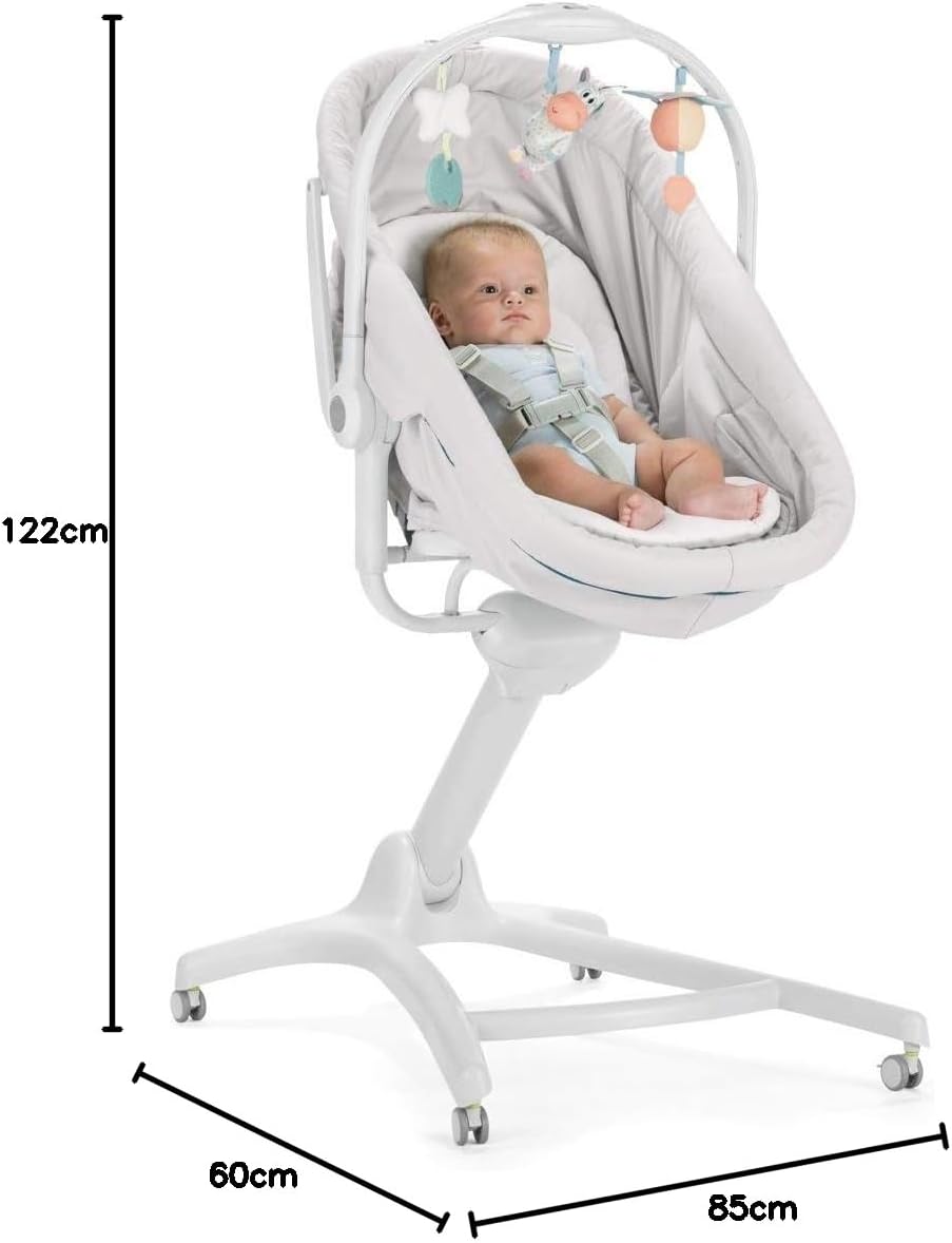 Chicco Baby Hug 4-in-1 wieg vanaf 0 maanden, verhoogde babylounger, babybed, kinderstoel met speelboog, tot 15 kg, verstelbare rugleuning, verstelbare hoogte en 4 wielen