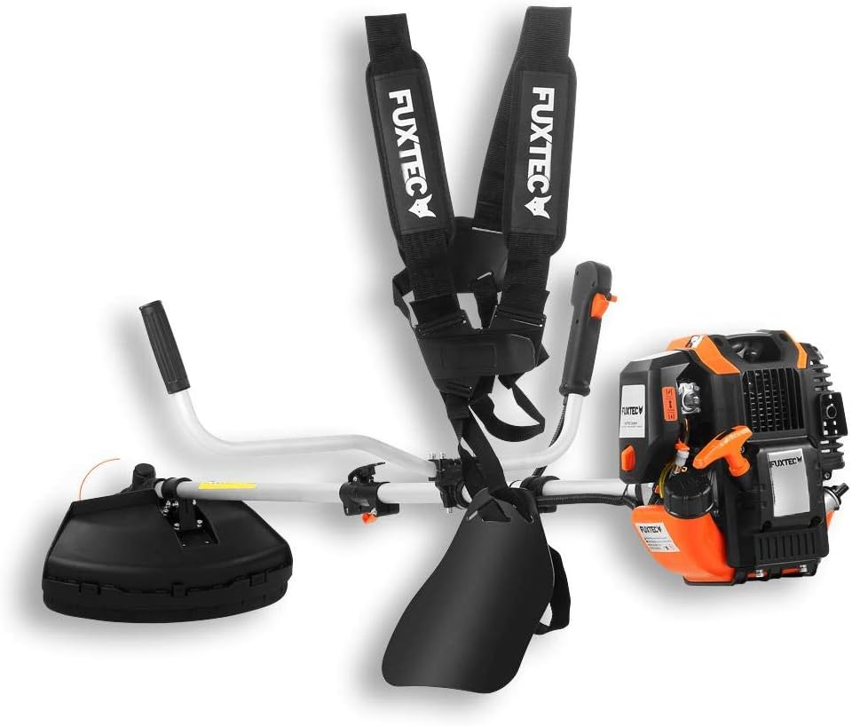 FUXTEC Benzine bosmaaier FX-4MS142, grastrimmer met 4-taktmotor, 320 mm maaicirkel, snelheidsregelaar en easy-starter, incl. draadspoel/professionele draagriem