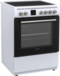 Daewoo F6EV22WL3DE Vrijstaand fornuis met glaskeramische kookplaat, A, Ovenvolume: 65 L, 8 verwarmingsfuncties met boven-/onderwarmte, Gemakkelijk te reinigen emaille, 4 kookzones, Wit