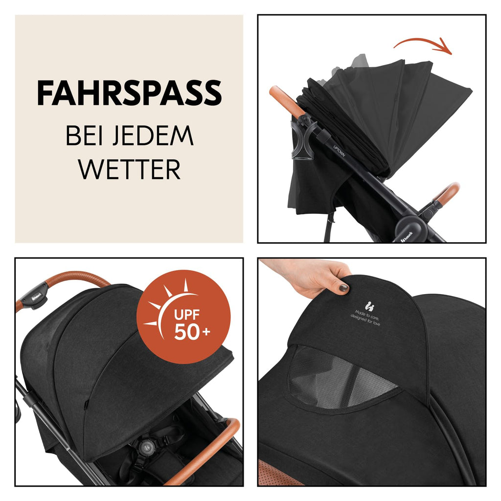 Hauck Uptown Kinderwagen Melange Rose – wandelwagen voor elk terrein, extra grote zitting, vlakke ligstand, rubberen wielen, vering, compact en eenvoudig inklapbaar, met regenhoes