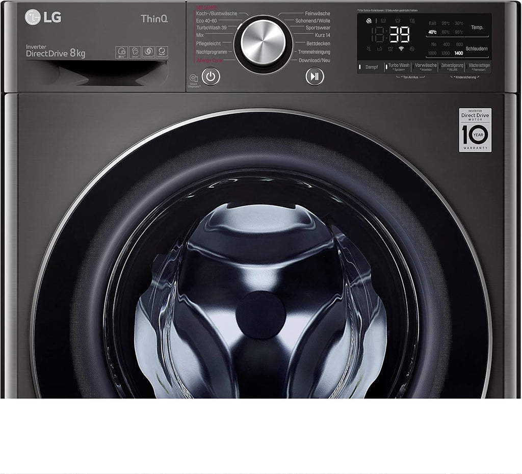 LG F4WV7080, Klasse A, Voorlader Wasmachine 8 kg, 1400 tpm, AI Direct Drive, Wi-Fi, Dieptereiniging met Stoom, Grote Capaciteit, TRIPLE A, Veiligheidsglas Buitendeur, 62 x 60 x 85 cm ꟷ Wit