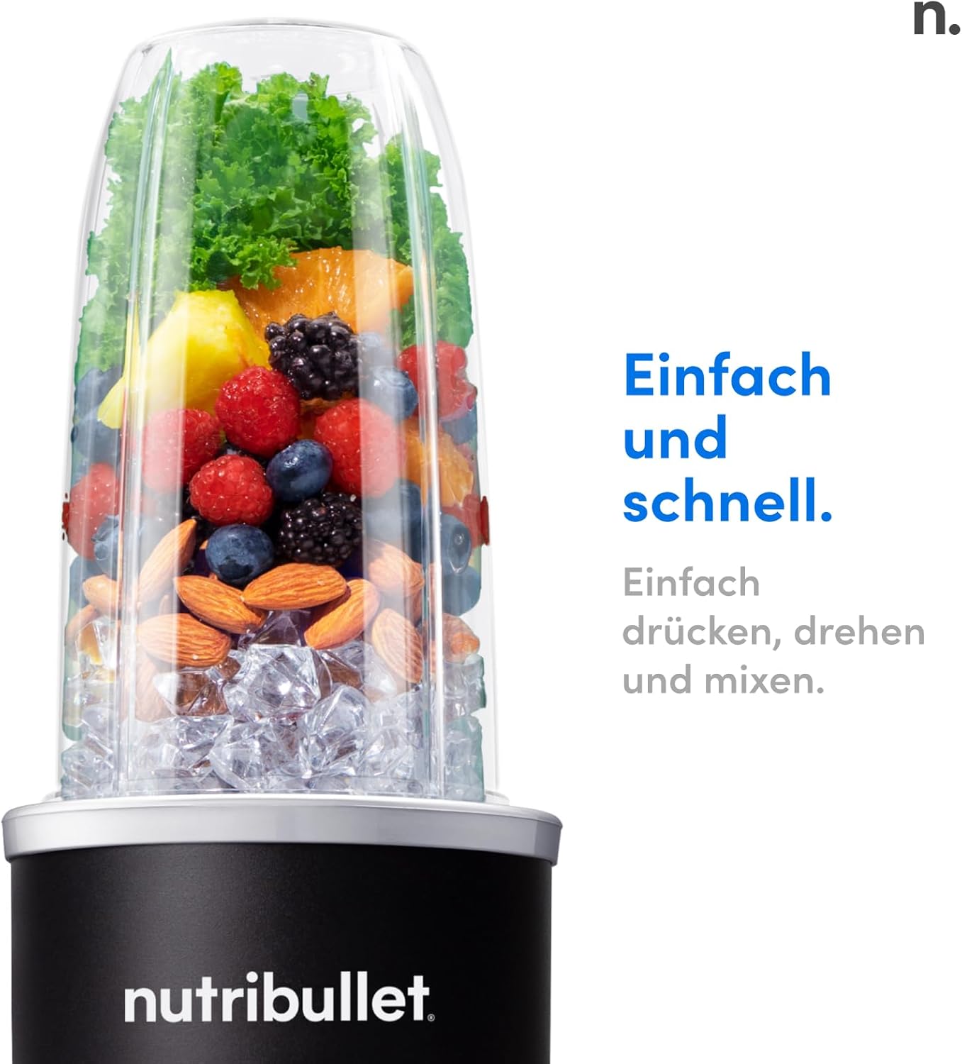 Nutribullet Pro 1200, elektrische blender, hakmolen, smoothieblender, multifunctionele blender, 1200w vermogen, 700ml en 900ml bekers, zwart, NB120MB