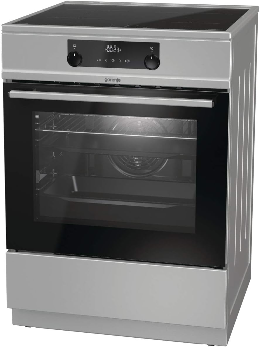Gorenje GEIT5C61SPG vrijstaand fornuis met inductiekookplaat, 50 cm, 70 liter, zilver, PerfectGrill, AirFry, FrozenBake, Pizza Mode 300°C, AquaClean, Made in Europe, RVS