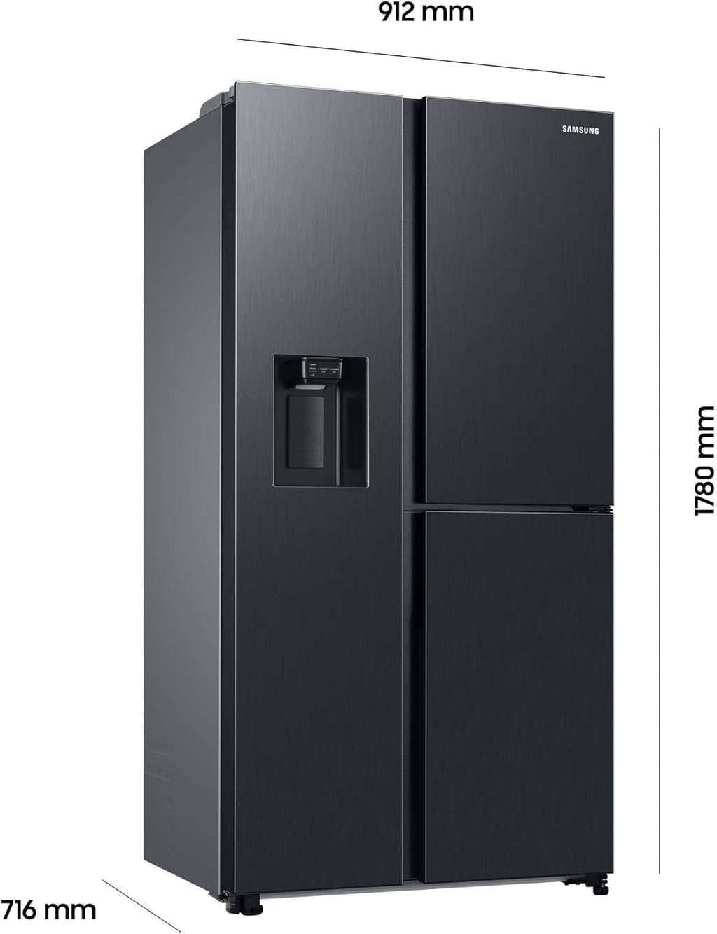 Samsung RS64DG53R3B1EF Amerikaanse koelkast, 178 cm, 628 l, SmartThings AI Energy Mode, ijs- en waterdispenser, Slim Ice Maker, Premium Black Steel