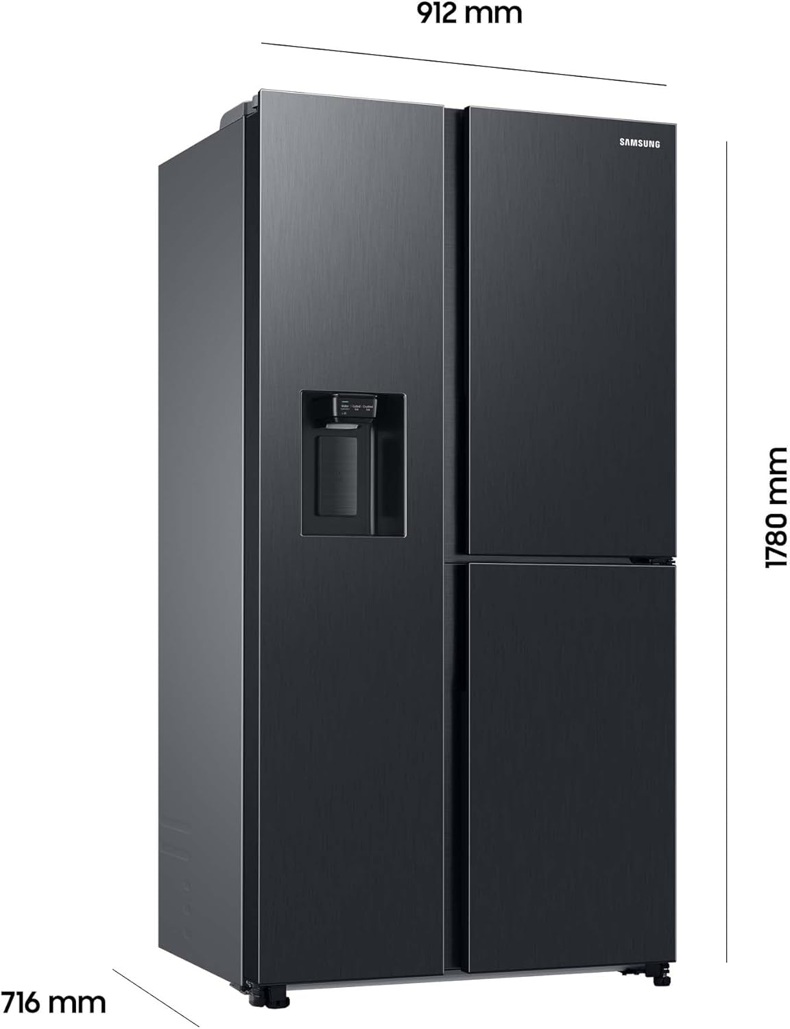 Samsung RS64DG53R3B1EF Amerikaanse koelkast, 178 cm, 628 l, SmartThings AI Energy Mode, ijs- en waterdispenser, Slim Ice Maker, Premium Black Steel