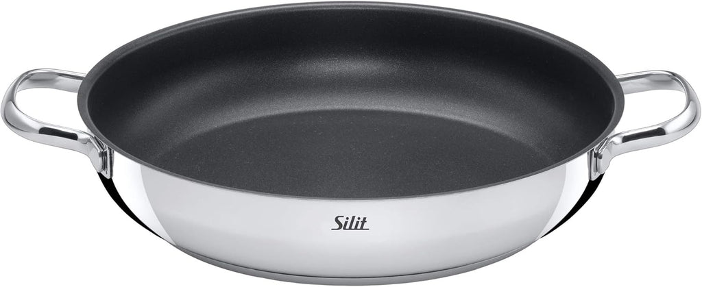 Silit Toskana pannenset inductiegeschikt 10-delig, kookpannenset met glazen deksel, inductiekookpannen, melkpan, stoompan, koekenpan, roestvrij staal deels mat, inductie pannen set ongecoat