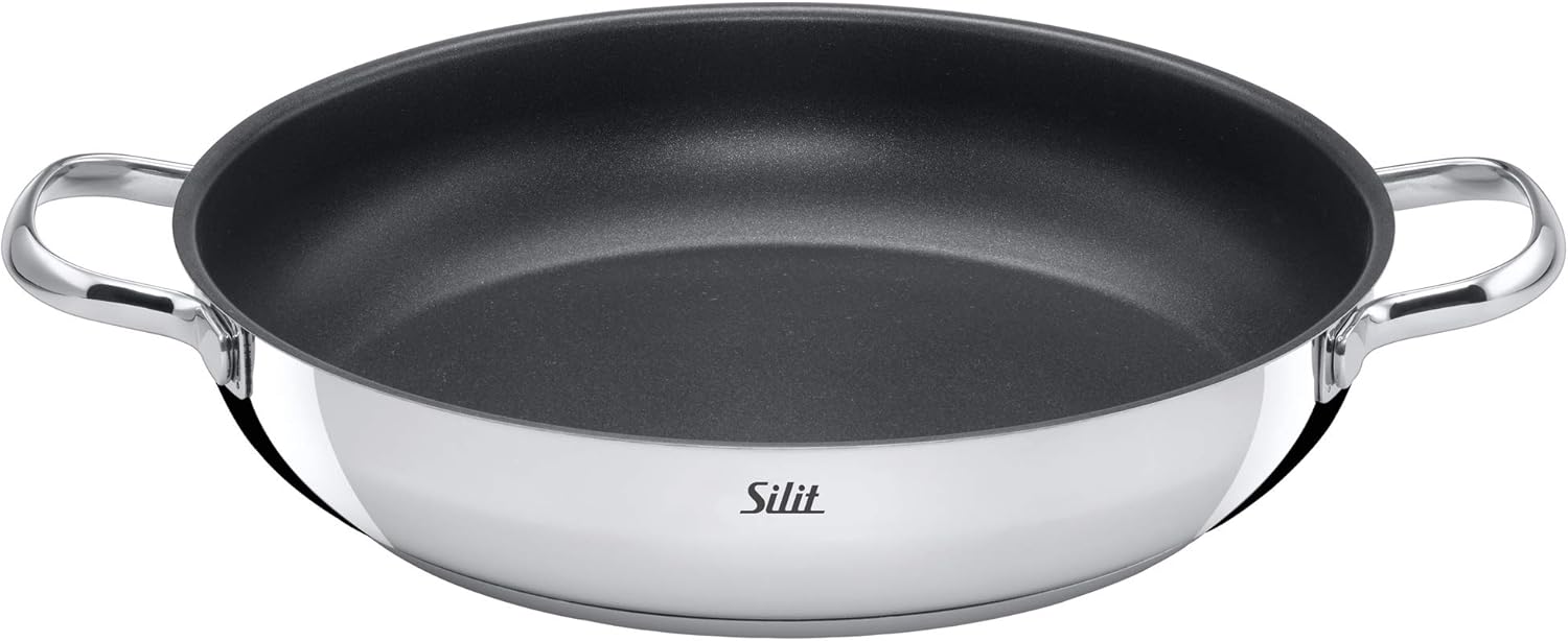 Silit Toskana pannenset inductiegeschikt 10-delig, kookpannenset met glazen deksel, inductiekookpannen, melkpan, stoompan, koekenpan, roestvrij staal deels mat, inductie pannen set ongecoat