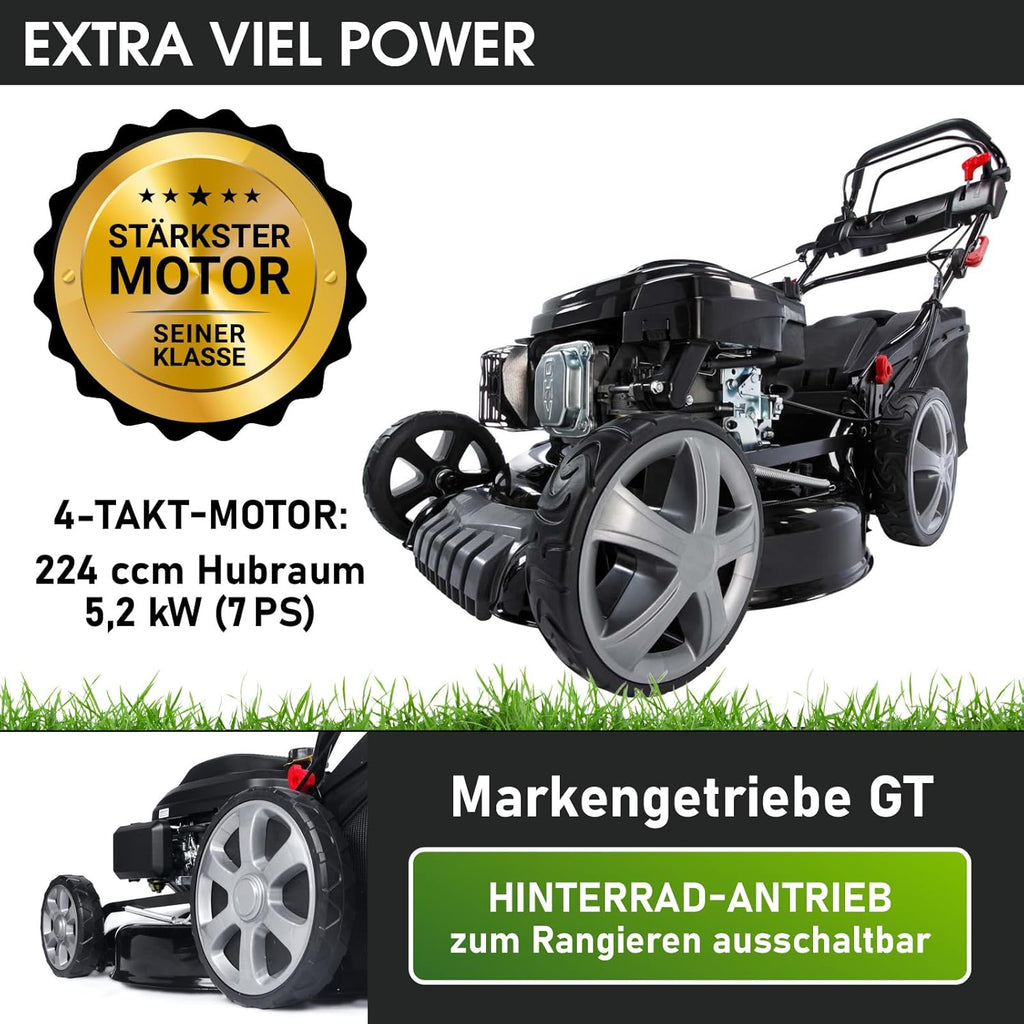 BRAST Benzin grasmaaier met aandrijving | 5,2kW(7PK) | elektrische start | 48cm snijbreedte | vele modellen | TÜV | 4-takt OHV motor | 30-80mm maaihoogte | 60L opvangbak | stalen behuizing | 19224 ESTART Speed