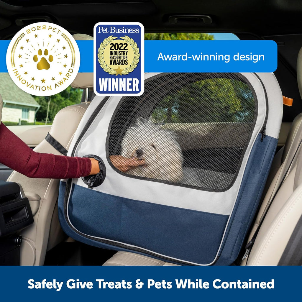 PetSafe Happy Ride Opvouwbare Hondenbench, Hondenreisbench voor Achterbank, Netdeuren voor Ventilatie, Blauw/Grijs