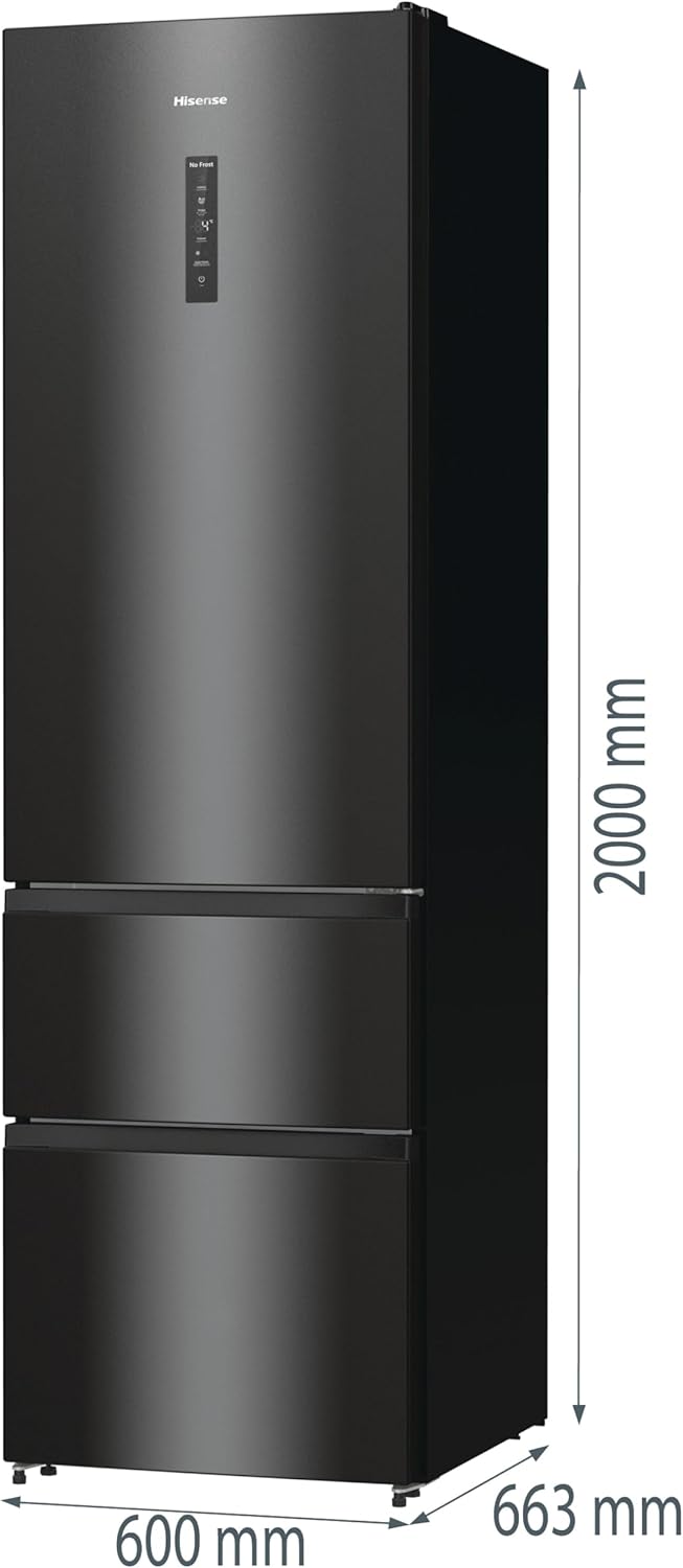 Hisense RB327N4AD2 koel-vriescombinatie/ NoFrostPlus/ Multiflow 360°/ HolidayMode/ FreshZone/ 182,4 cm/ koelgedeelte 171 l/ vriesgedeelte 85 l/ 41 dB/ 287 kWh/ jaar/ roestvrijstalen look