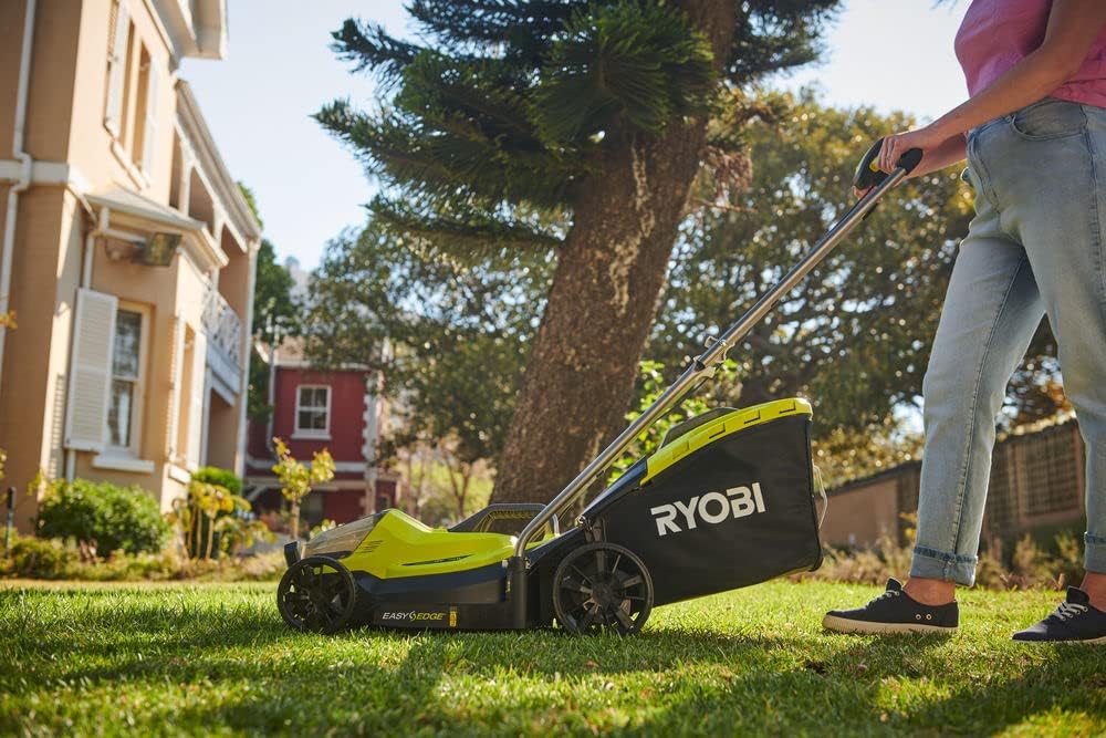 RYOBI 18 V ONE+ Accu-grasmaaier RLM18X33B40 (snijbreedte 33 cm, 5-voudige hoogteverstelling 25-65 mm, inklapbare duwbeugel, incl. mulchplug, 35l grasvangzak, 4,0Ah accu & lader)