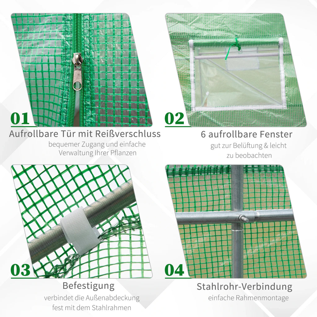 Outsunny Tunnelkas Kas UV-bestendig Roldeur Ventilatie