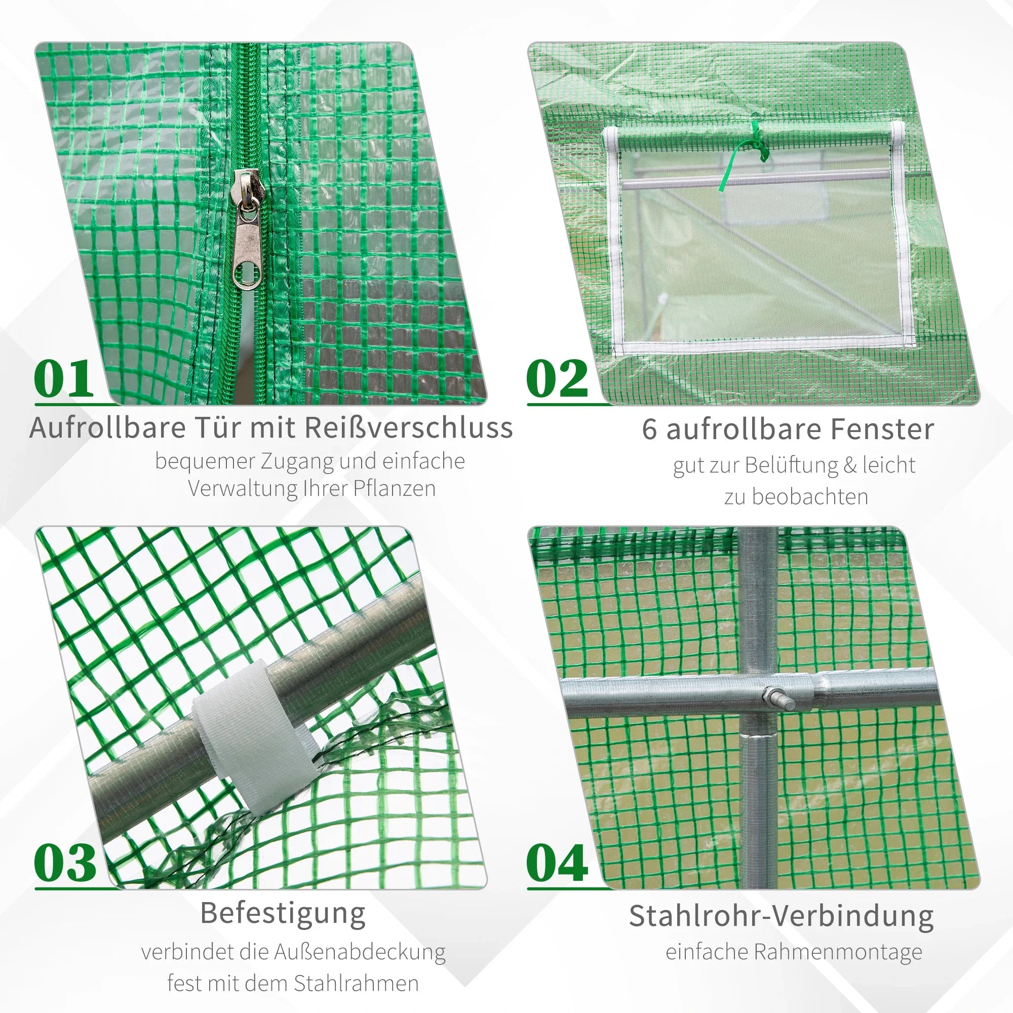 Outsunny Tunnelkas Kas UV-bestendig Roldeur Ventilatie