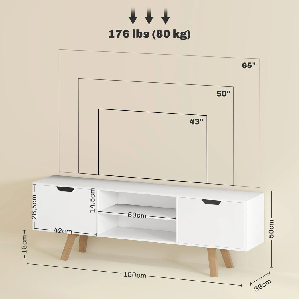 HOMCOM TV-meubel 65 inch met kabelbeheer en 2 kasten Wit