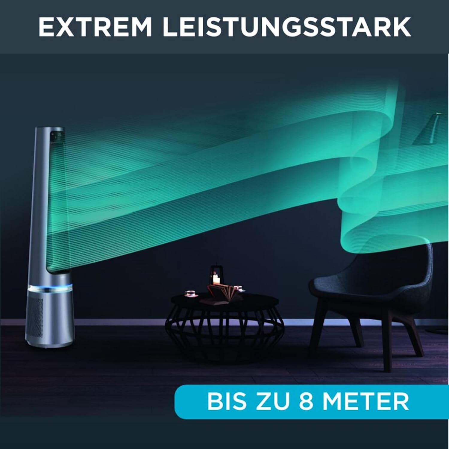 Rowenta QU5062 Eclipse 3in1 Luchtreiniger, ventilator, kachel, filtert 99,9% van de deeltjes, voor kamers tot 30 m2, snelle verwarming tot 35°C, automatische dag- en nachtmodus, zwart/grijs