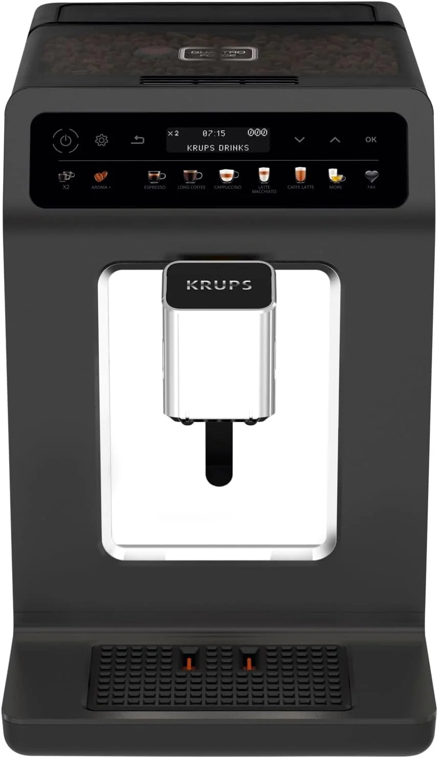 Krups Evidence One Kaffeevollautomat mit Milchschlauch, 12 Getränke, 2-Tassen-Funktion, Farbdisplay, Kaffeemaschine, TÜV-Siegel, Schwarz, EA895N10, Meteor Graphit
