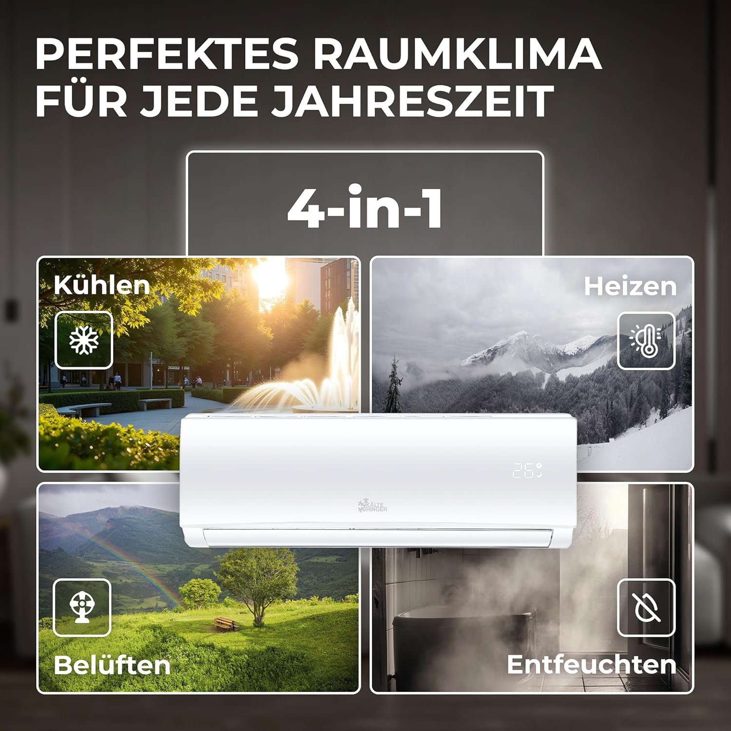 Kältebringer Split Airconditioner Quick Connect - 12000 BTU (3,4 kW) Airconditioner met Verwarmingsfunctie, Wifi & App, tot 91m², zeer stil - 5m Koperleiding, Koelmiddel R32, Montagemateriaal, Muurbeugel