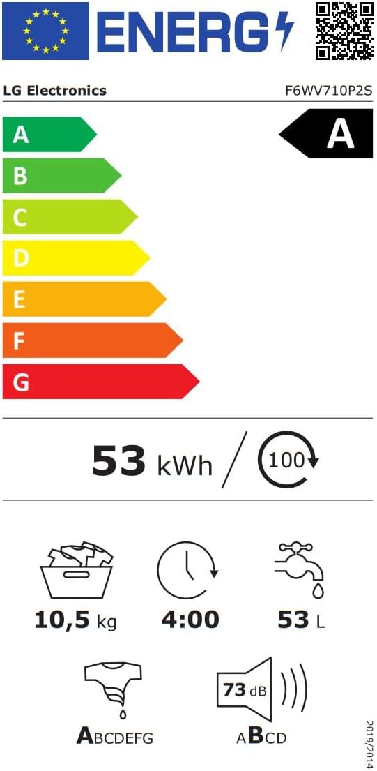 LG F4WV7080, Klasse A, Voorlader Wasmachine 8 kg, 1400 tpm, AI Direct Drive, Wi-Fi, Dieptereiniging met Stoom, Grote Capaciteit, TRIPLE A, Veiligheidsglas Buitendeur, 62 x 60 x 85 cm ꟷ Wit