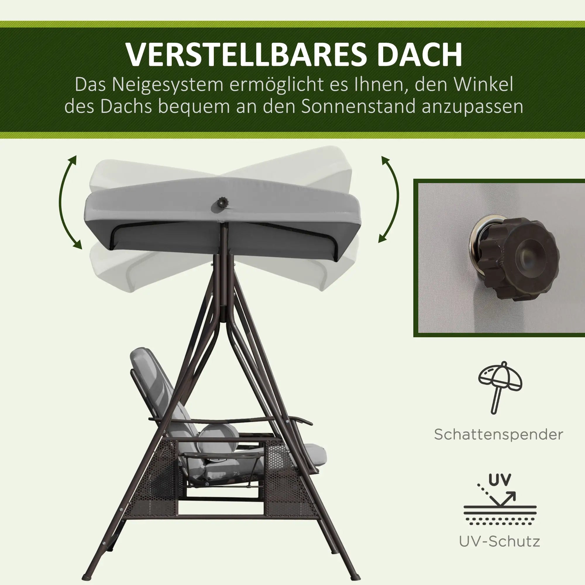 Outsunny Hollywoodschommel 3-zits met zonnedak en dienbladen