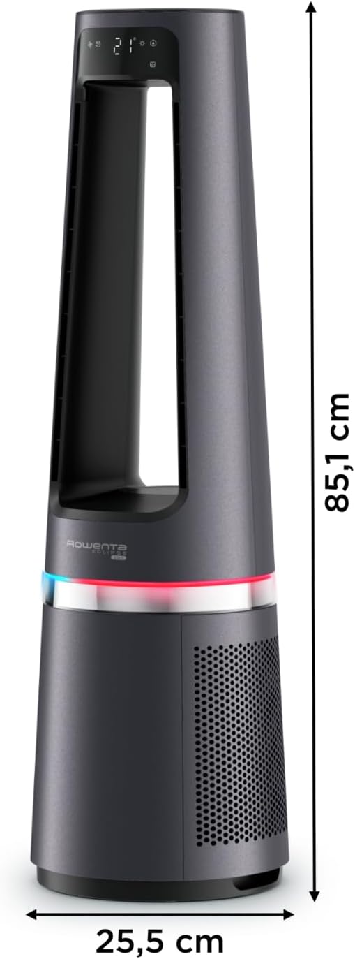 Rowenta QU5062 Eclipse 3in1 Luchtreiniger, ventilator, kachel, filtert 99,9% van de deeltjes, voor kamers tot 30 m2, snelle verwarming tot 35°C, automatische dag- en nachtmodus, zwart/grijs