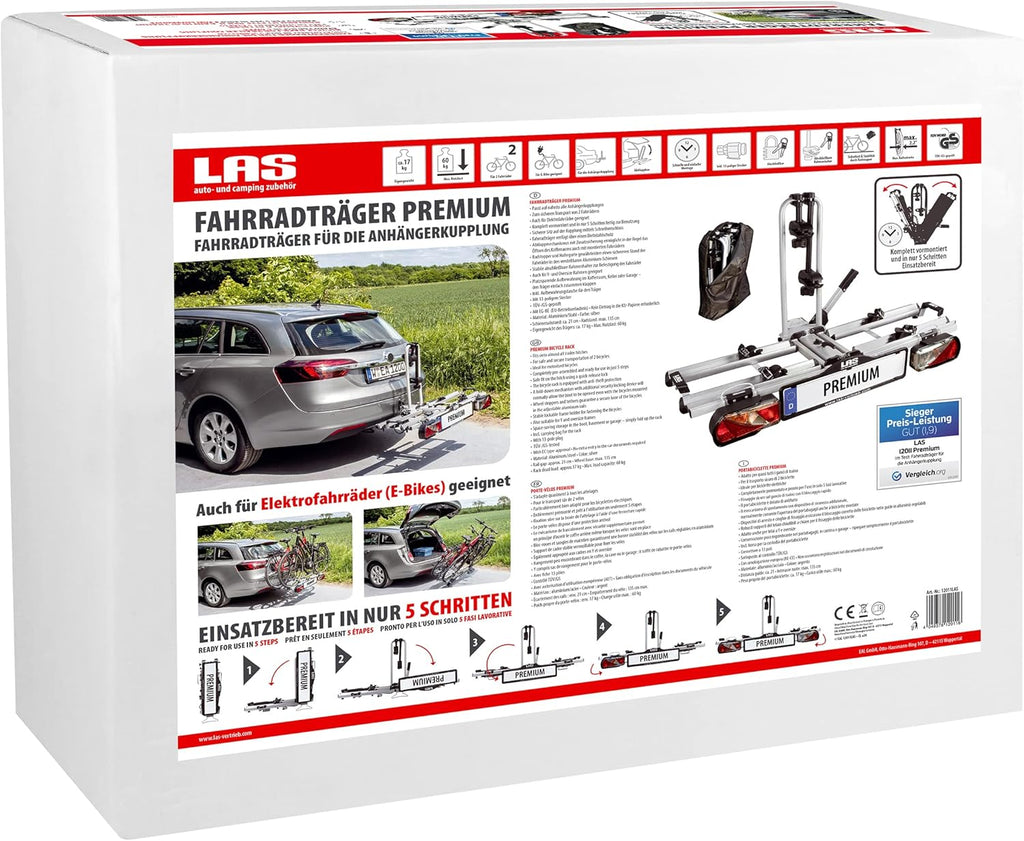 EUFAB 12010LAS fietsendrager POKER-F, geschikt voor e-bike, volledig voorgemonteerd, diefstalbeveiliging, voor 2 fietsen, voor trekhaak, zwart, 142 x 70 x 58 cm