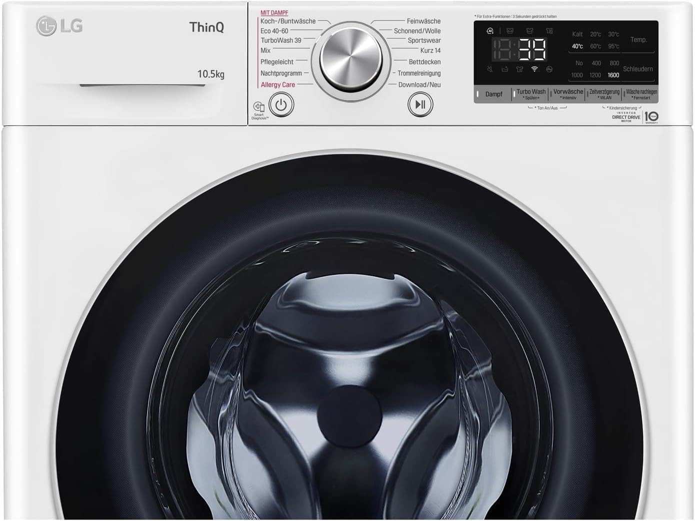 LG F4WV7080, Klasse A, Voorlader Wasmachine 8 kg, 1400 tpm, AI Direct Drive, Wi-Fi, Dieptereiniging met Stoom, Grote Capaciteit, TRIPLE A, Veiligheidsglas Buitendeur, 62 x 60 x 85 cm ꟷ Wit