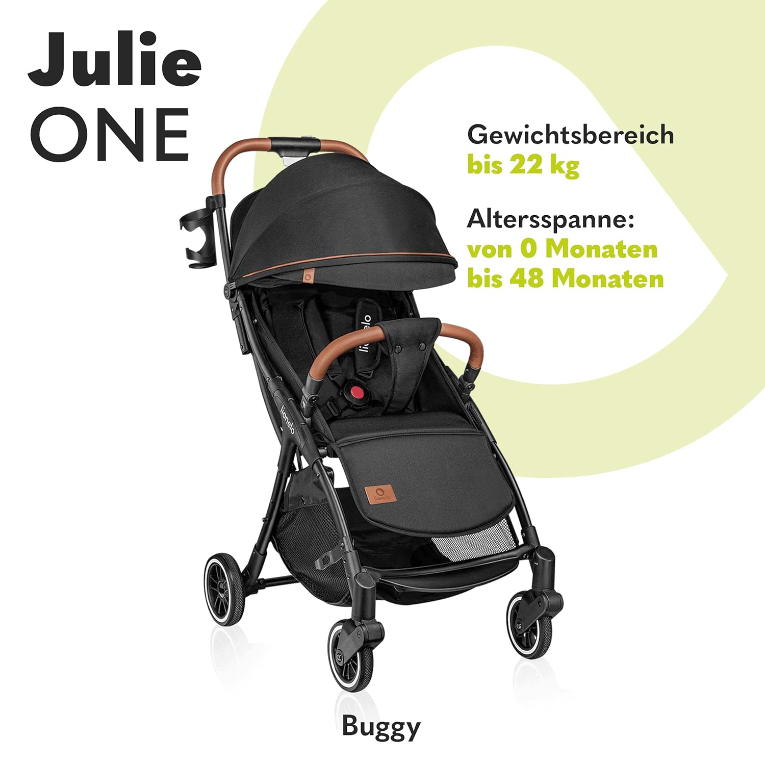 LIONELO Julie One Buggy kinderwagen tot 22 kg, verstelbare rugleuning en voetsteun, muskietennet, beenwarmers, bekerhouder en draagtas, inklapbaar