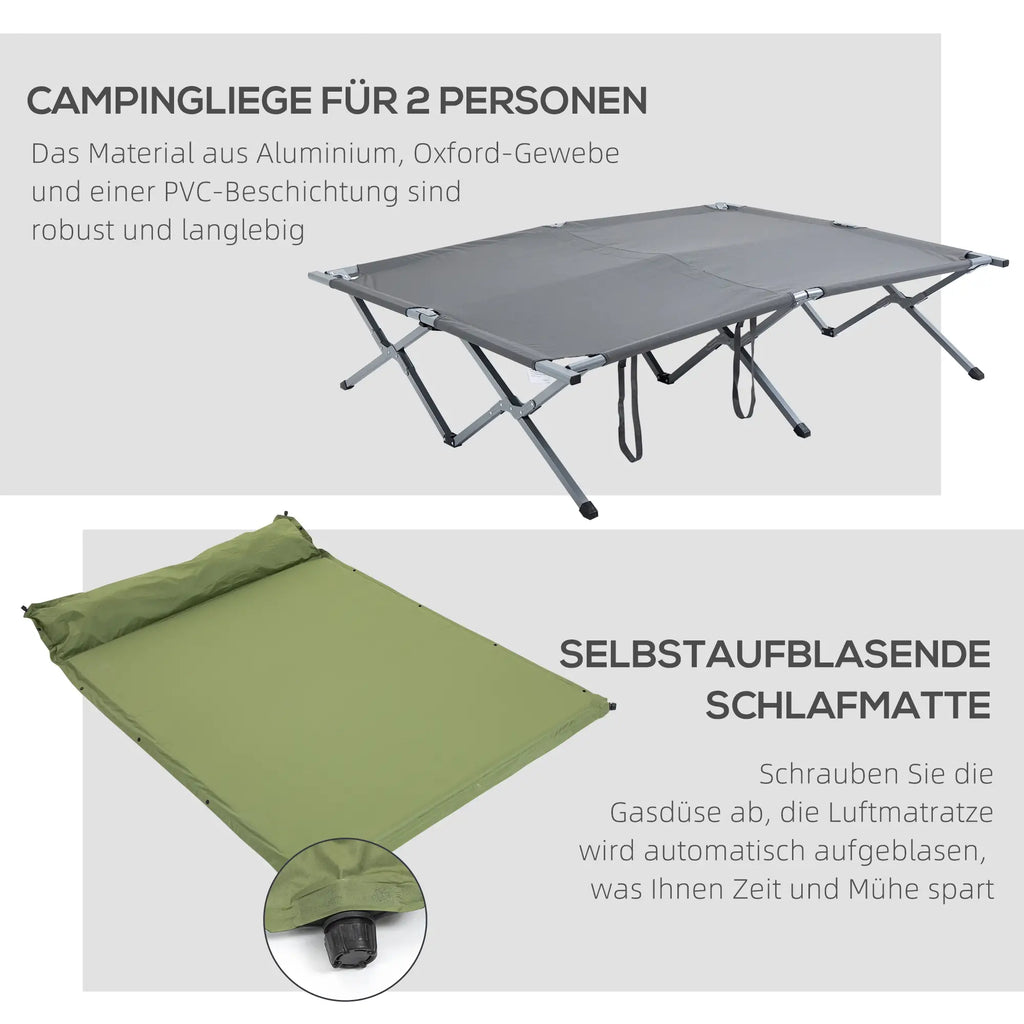 Outsunny kampeerbed met tent & luchtmatras voor 2 personen, 200×146×159 cm, Grijs