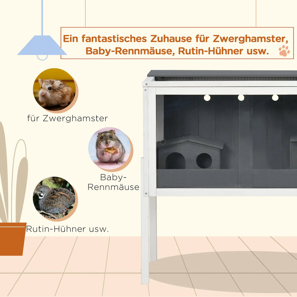 PawHut Dwerghamsterkooi met plank en plexiglas schuifdeuren Hout