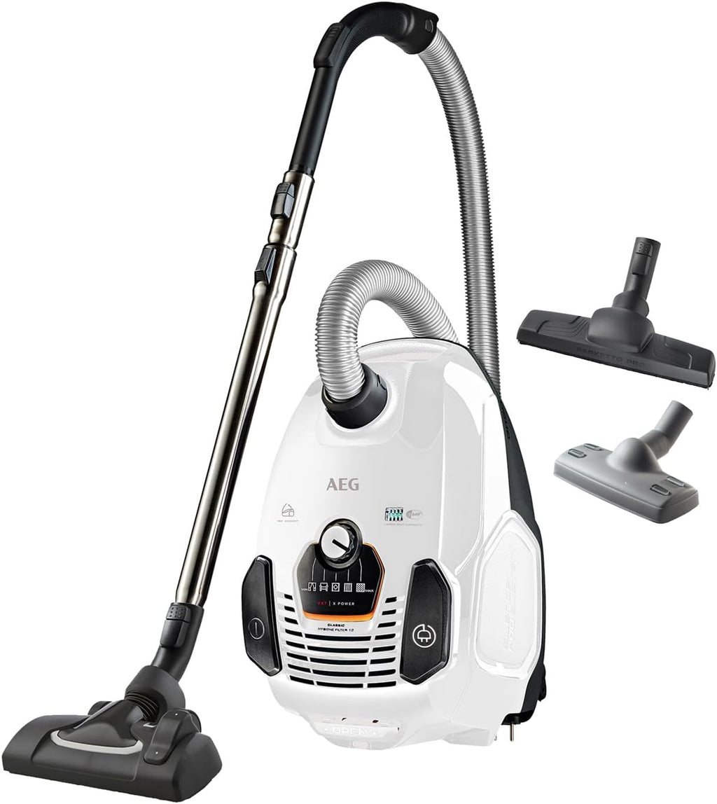 AEG VX7-2-IW-S stofzuiger / 360° draaibare zachte wielen / slechts 69 db(A) / incl. extra mondstukken / Ergo-handgreep / wasbaar filter / 650 watt / 12 m actieradius / nieuwe technische versie / wit