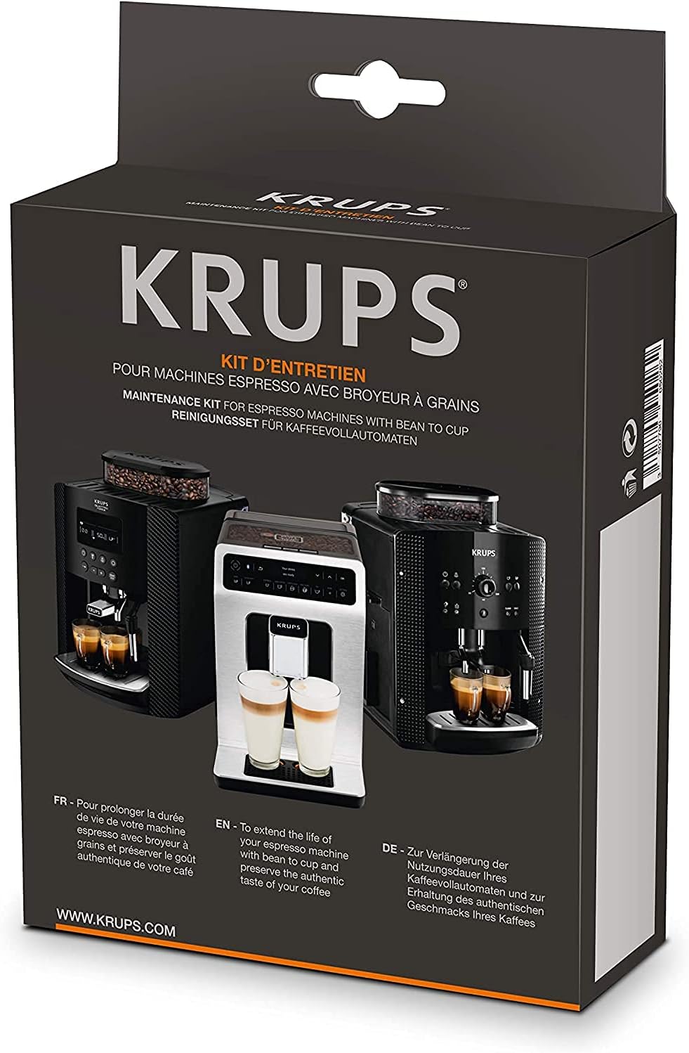 Krups Essential volautomatische espressomachine met melkslang, 2-kopsfunctie, LCD-display, eenvoudige reiniging, koffiezetapparaat, TÜV-keurmerk, zwart, EA816031