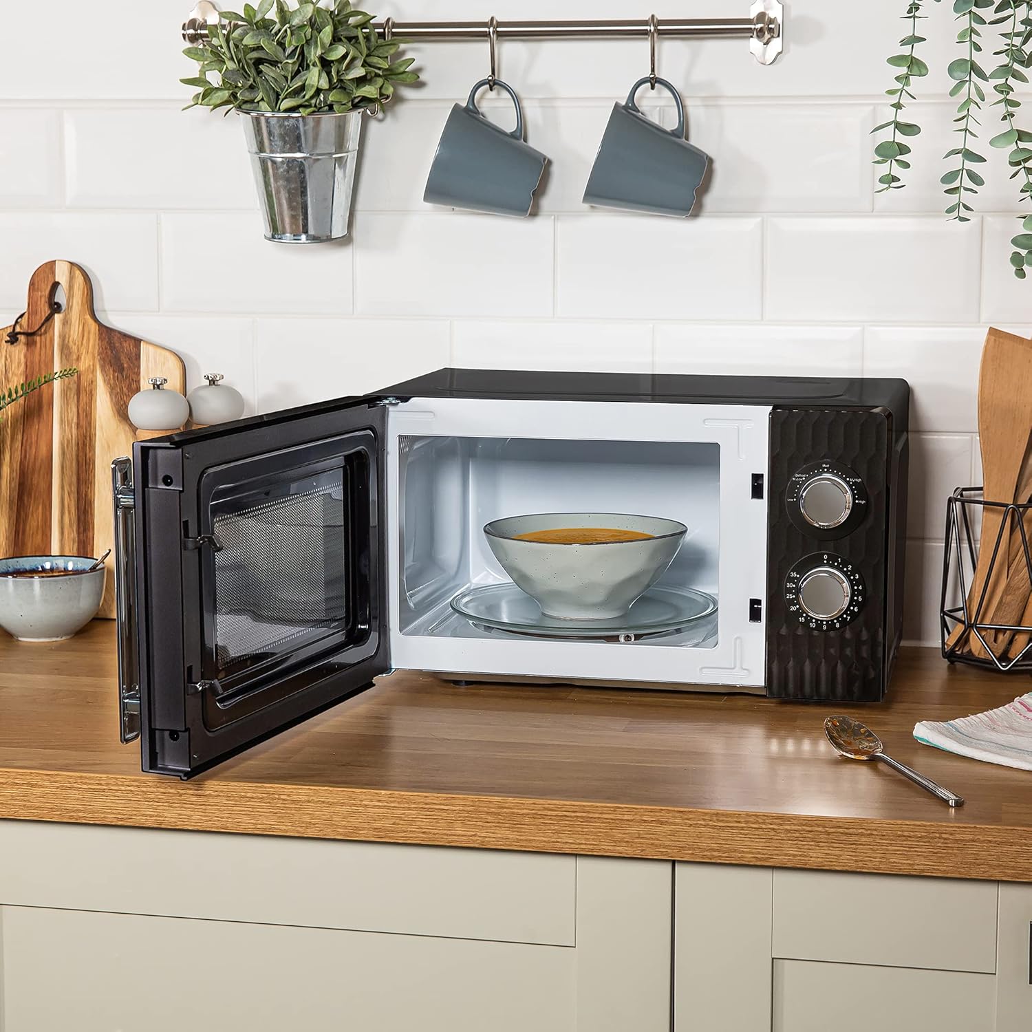 Russell Hobbs Honeycomb RHMM715G 17 liter 700 W grijs solo handmatige magnetron met 5 standen, geïntegreerde timer en ontdooifunctie