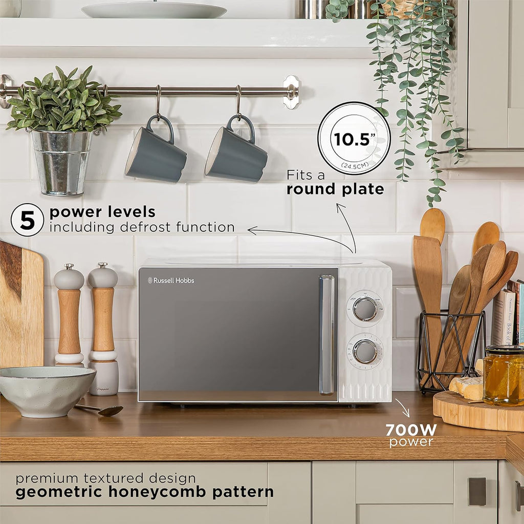 Russell Hobbs Honeycomb RHMM715G 17 liter 700 W grijs solo handmatige magnetron met 5 standen, geïntegreerde timer en ontdooifunctie