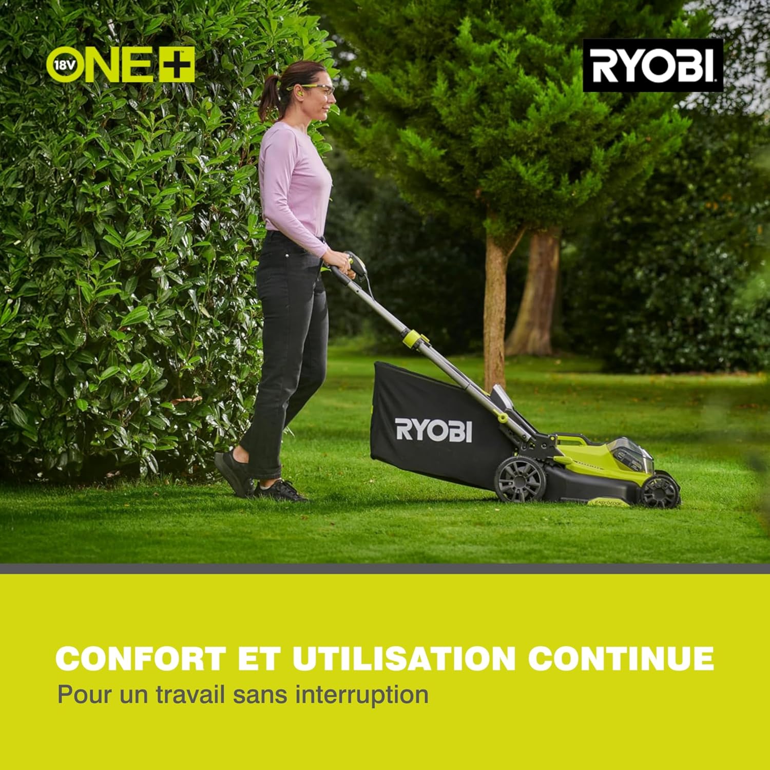 RYOBI 18 V ONE+ Accu-grasmaaier RLM18X33B40 (snijbreedte 33 cm, 5-voudige hoogteverstelling 25-65 mm, inklapbare duwbeugel, incl. mulchplug, 35l grasvangzak, 4,0Ah accu & lader)