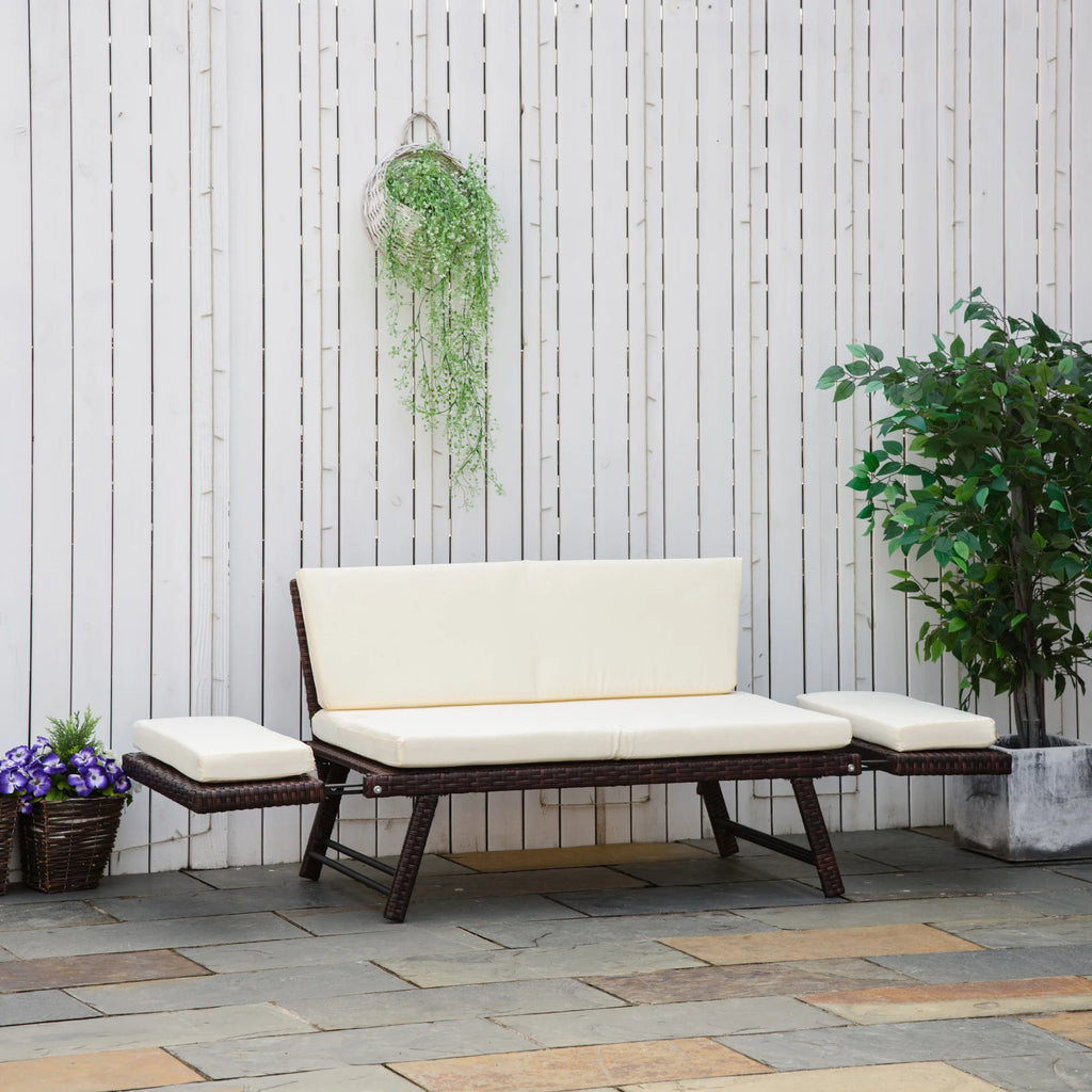 Outsunny Polyrattan Tuinbank 2-zits Opklapbare Armleuningen