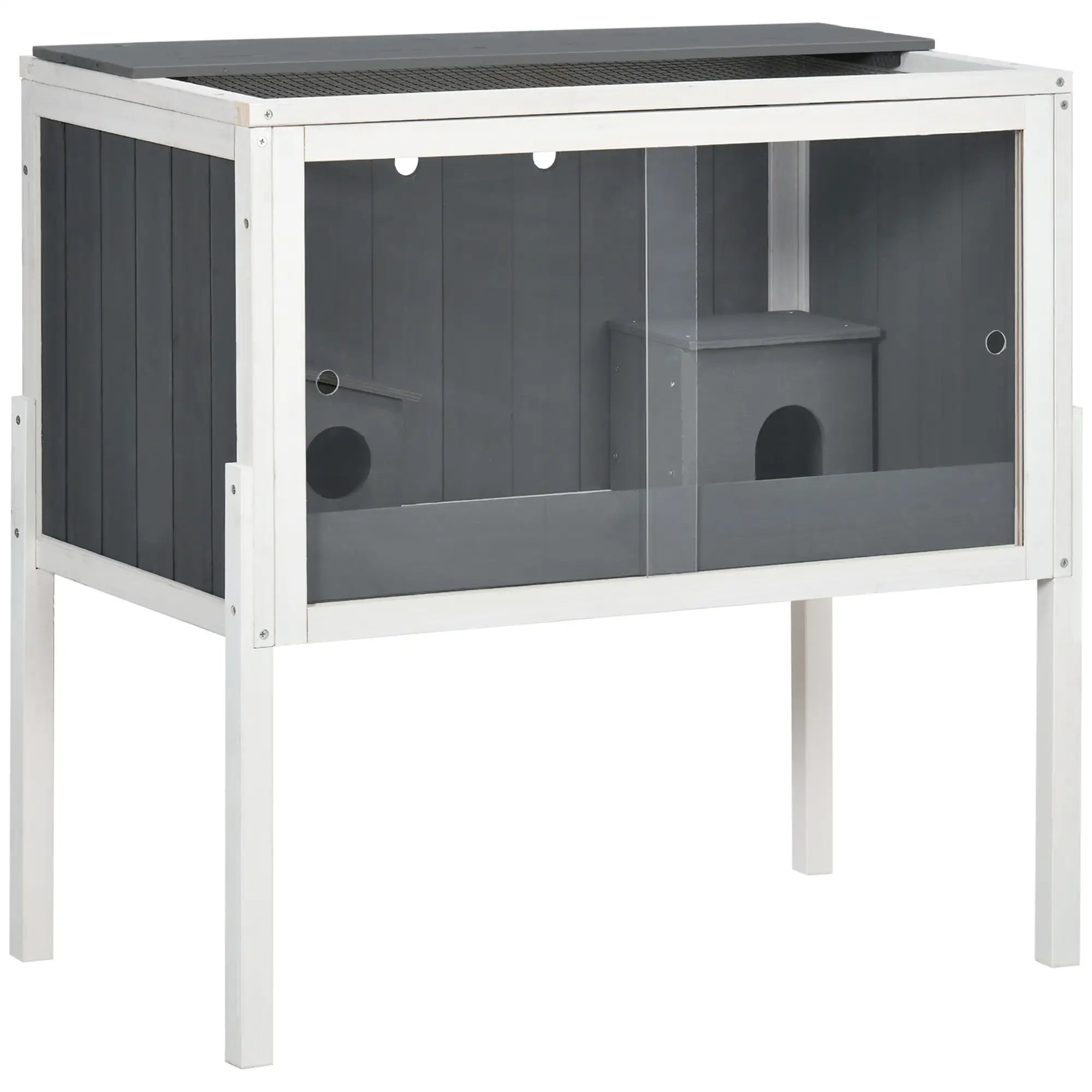 PawHut Dwerghamsterkooi met plank en plexiglas schuifdeuren Hout