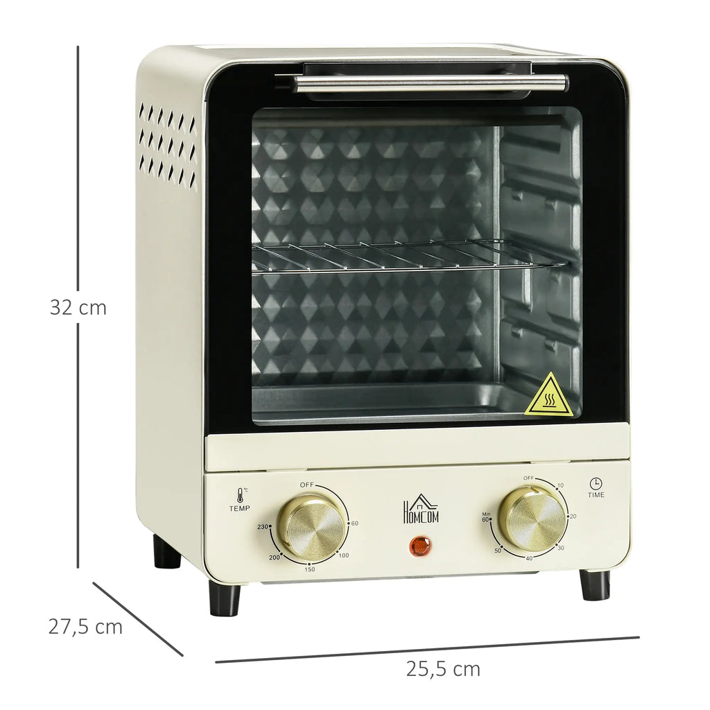 HOMCOM Mini-oven instelbare temperatuur timer kijkvenster crèmewit