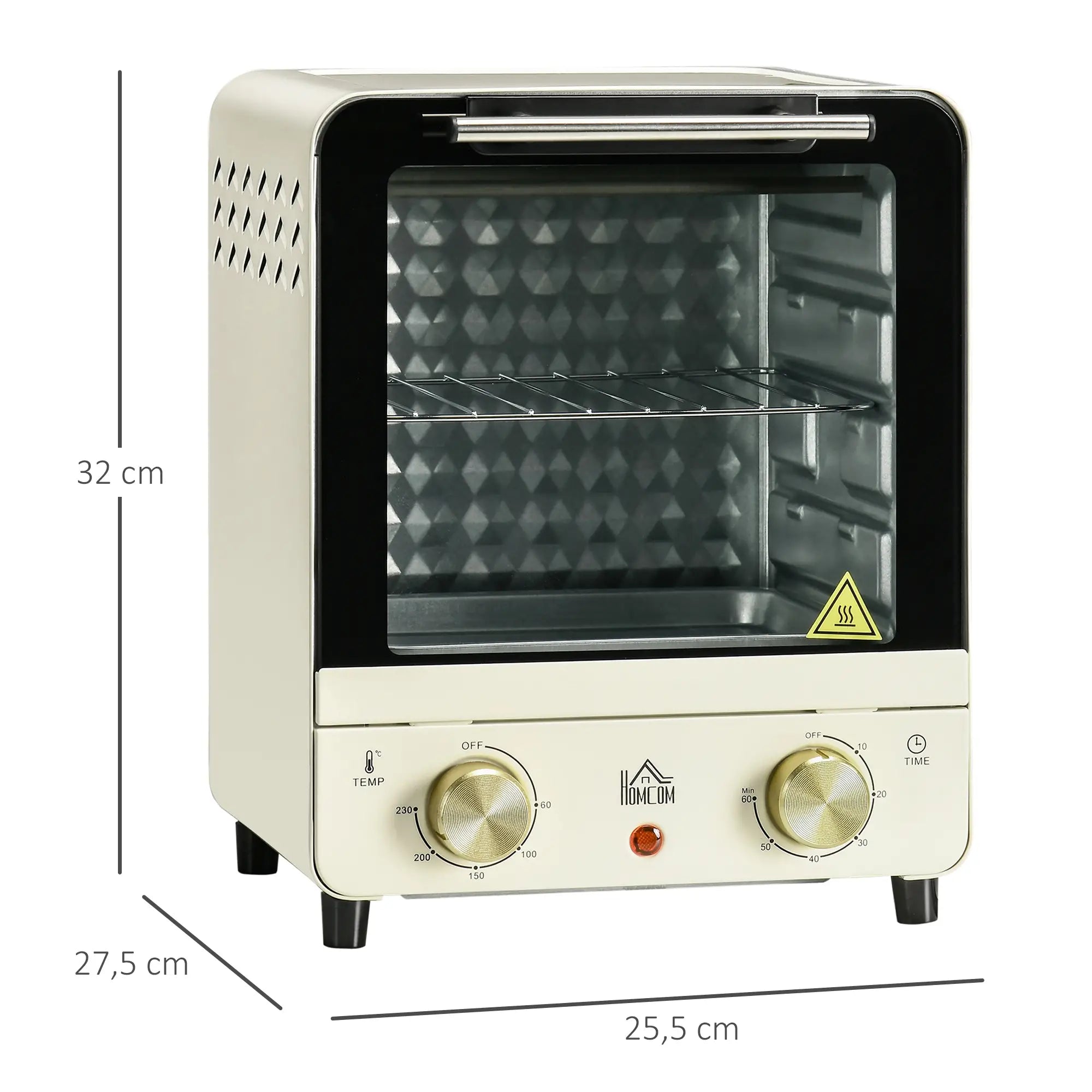 HOMCOM Mini-oven instelbare temperatuur timer kijkvenster crèmewit