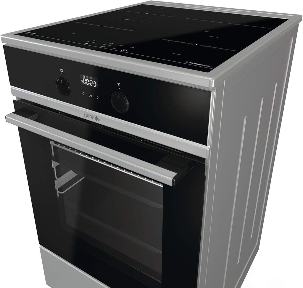 Gorenje GEIT5C61SPG vrijstaand fornuis met inductiekookplaat, 50 cm, 70 liter, zilver, PerfectGrill, AirFry, FrozenBake, Pizza Mode 300°C, AquaClean, Made in Europe, RVS