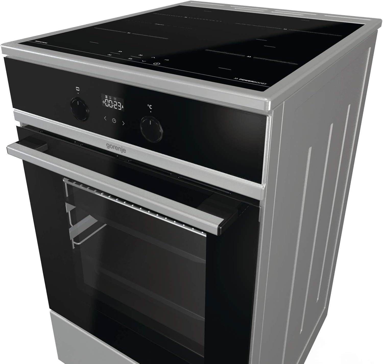 Gorenje GEIT5C61SPG vrijstaand fornuis met inductiekookplaat, 50 cm, 70 liter, zilver, PerfectGrill, AirFry, FrozenBake, Pizza Mode 300°C, AquaClean, Made in Europe, RVS