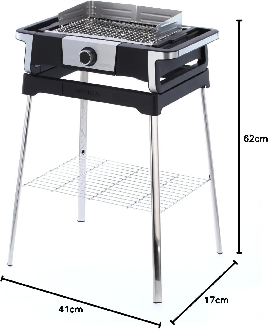 SEVERIN SENOA DigitalBOOST S elektrische barbecue met onderstel, staande barbecue met snelle start tot 500 °C, balkonbarbecue met SafeTouch-oppervlak, RVS/zwart, PG 8118