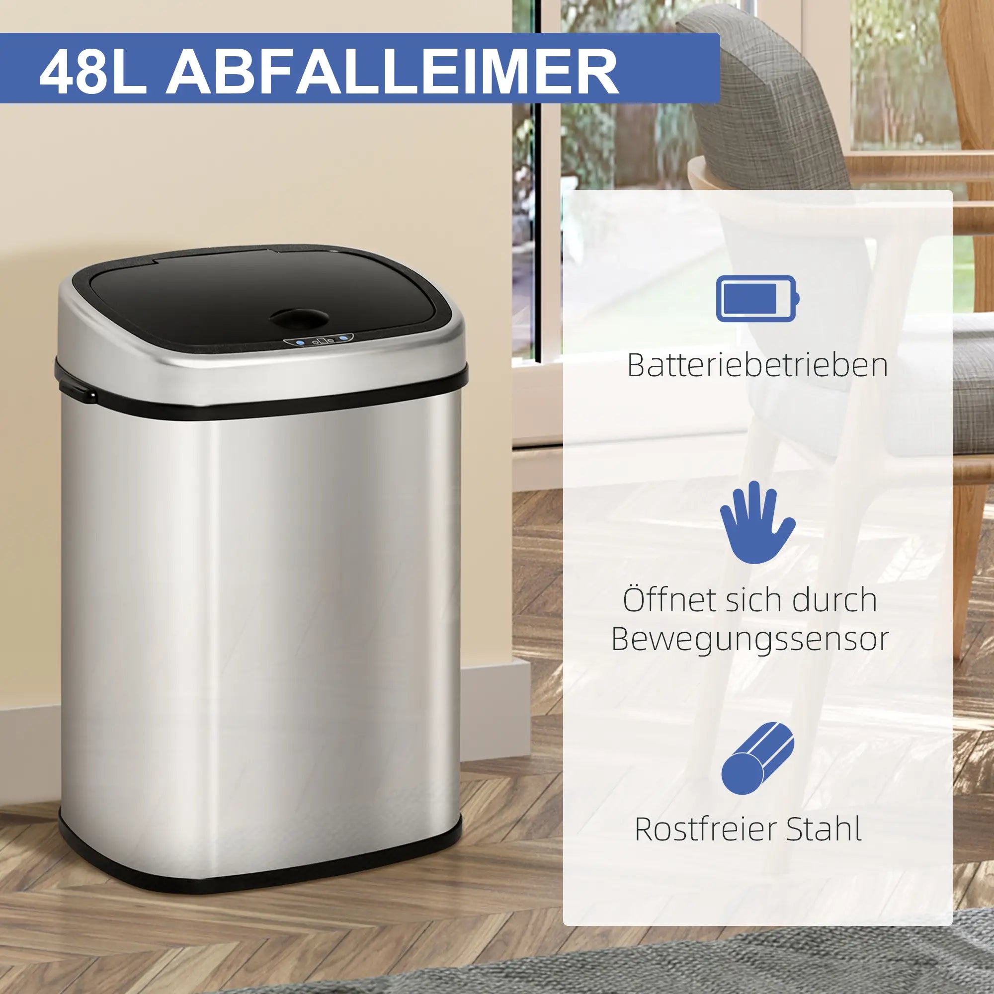 HOMCOM Automatische afvalemmer met sensor hygiënisch roestvrij staal